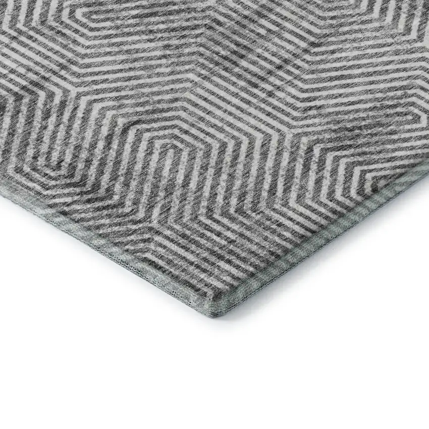 Silver And Gray Geometric Washable Area Rug With UV Protection Photo 7