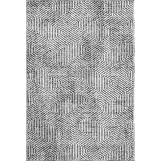 Silver And Gray Geometric Washable Area Rug With UV Protection Photo 3