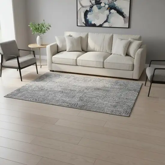 Silver And Gray Geometric Washable Area Rug With UV Protection Photo 2