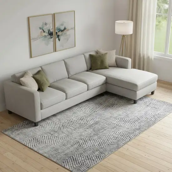 Silver And Gray Geometric Washable Area Rug With UV Protection Photo 1