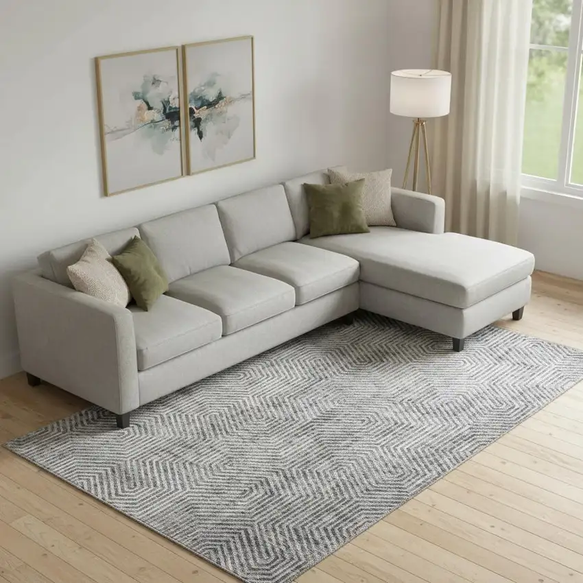 Silver And Gray Geometric Washable Area Rug With UV Protection Photo 1