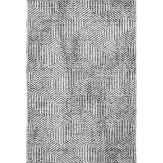Silver And Gray Geometric Washable Area Rug With UV Protection Photo 1