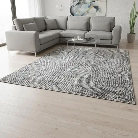 Silver And Gray Geometric Washable Area Rug With UV Protection Photo 2