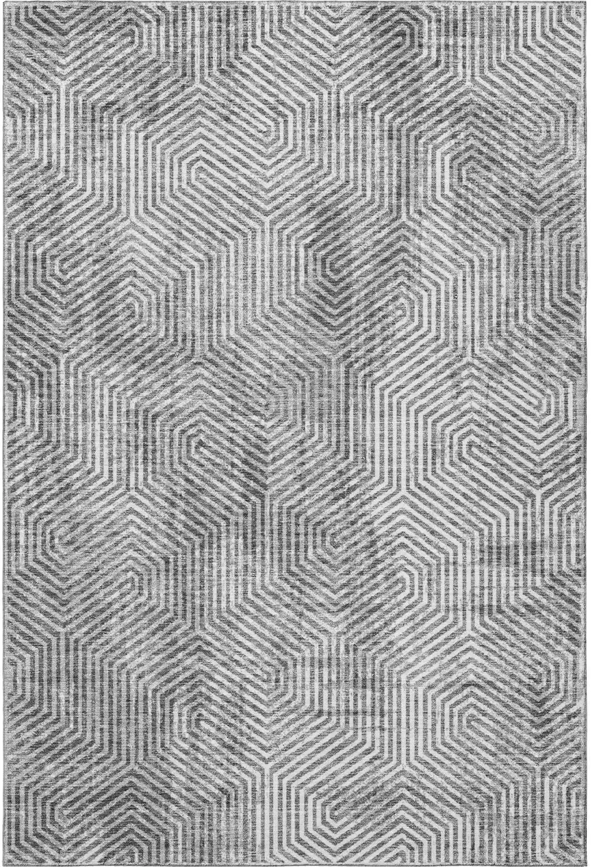 Silver And Gray Geometric Washable Area Rug With UV Protection Photo 4