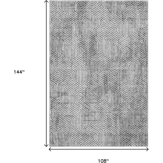 Silver And Gray Geometric Washable Area Rug With UV Protection Photo 3