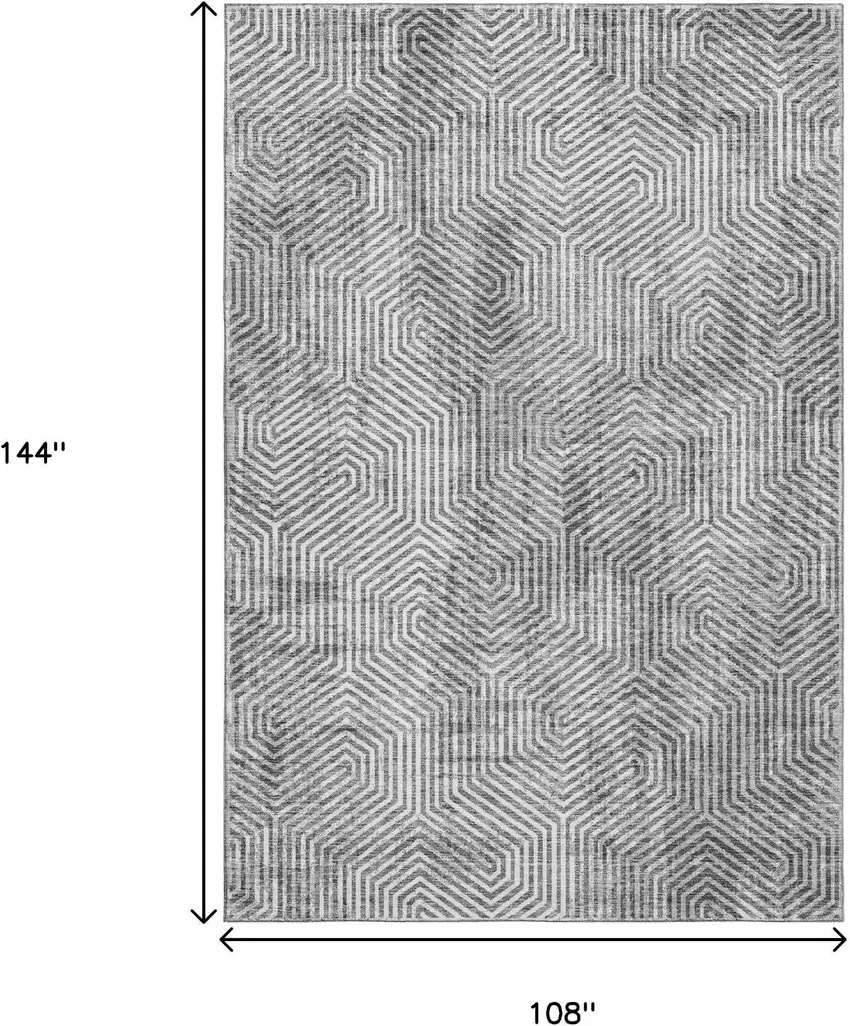 Silver And Gray Geometric Washable Area Rug With UV Protection Photo 3