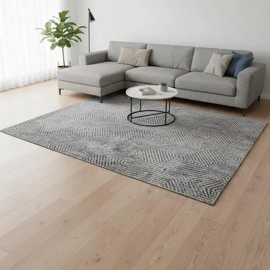 Silver And Gray Geometric Washable Area Rug With UV Protection Photo 2
