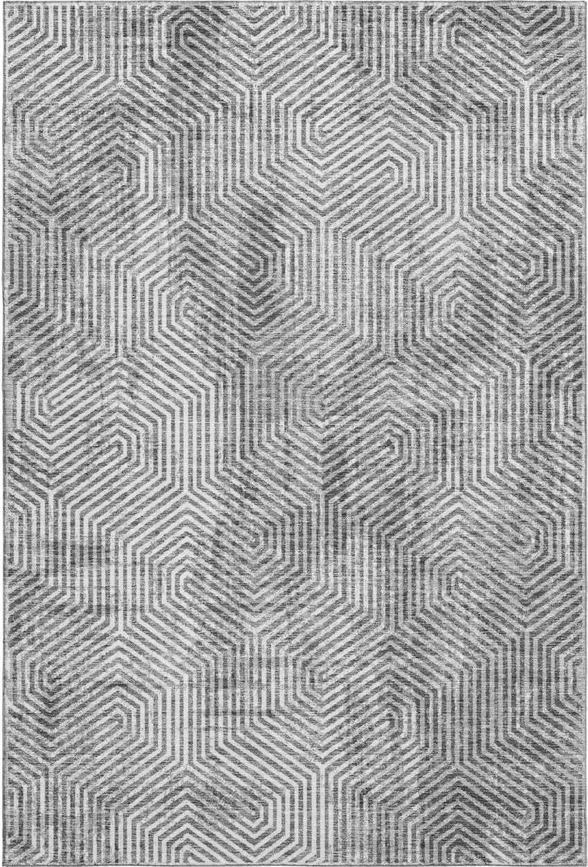 Silver And Gray Geometric Washable Area Rug With UV Protection Photo 1