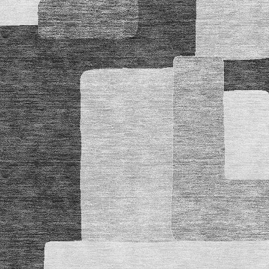 Silver And Gray Geometric Washable Area Rug With UV Protection Photo 2
