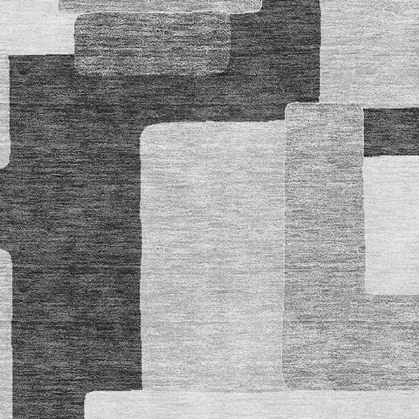 Silver And Gray Geometric Washable Area Rug With UV Protection Photo 2