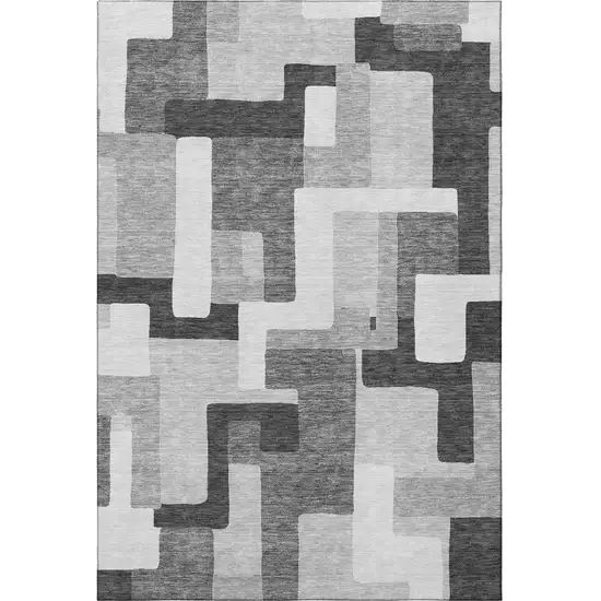 Silver And Gray Geometric Washable Area Rug With UV Protection Photo 3