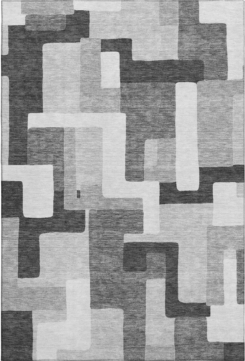 Silver And Gray Geometric Washable Area Rug With UV Protection Photo 1
