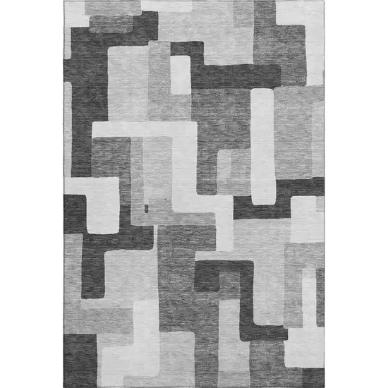 Silver And Gray Geometric Washable Area Rug With UV Protection Photo 1