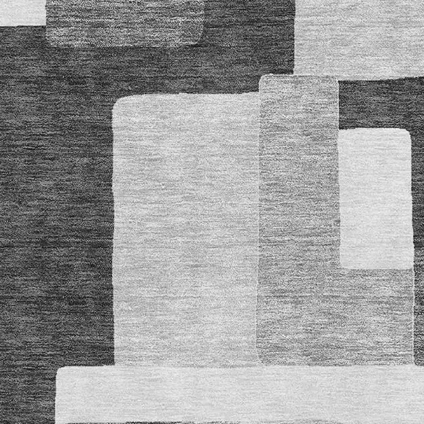 Silver And Gray Geometric Washable Area Rug With UV Protection Photo 2