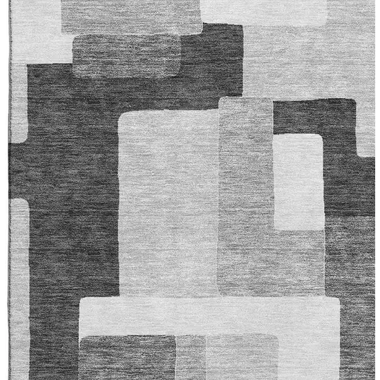 Silver And Gray Geometric Washable Area Rug With UV Protection Photo 3