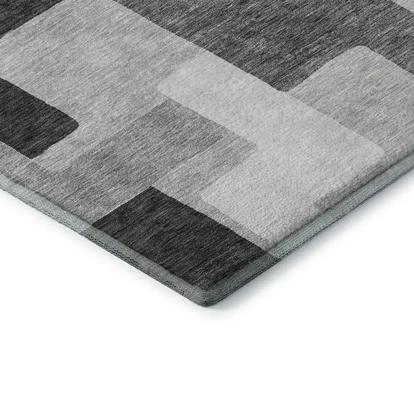 Silver And Gray Geometric Washable Area Rug With UV Protection Photo 7