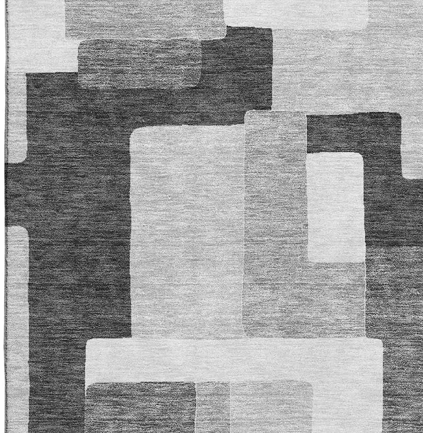 Silver And Gray Geometric Washable Area Rug With UV Protection Photo 3
