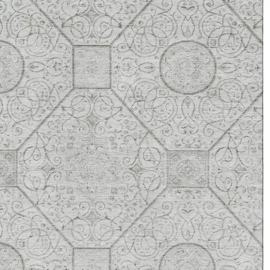 Silver And Gray Geometric Washable Area Rug With UV Protection Photo 2