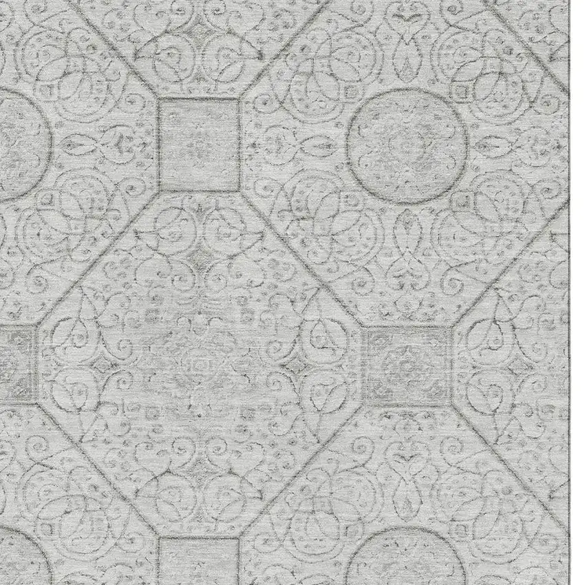 Silver And Gray Geometric Washable Area Rug With UV Protection Photo 2