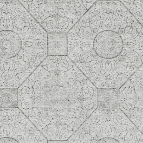 Silver And Gray Geometric Washable Area Rug With UV Protection Photo 2