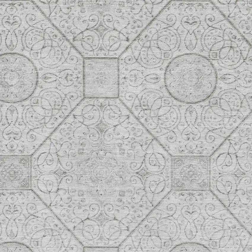 Silver And Gray Geometric Washable Area Rug With UV Protection Photo 2