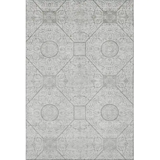 Silver And Gray Geometric Washable Area Rug With UV Protection Photo 3