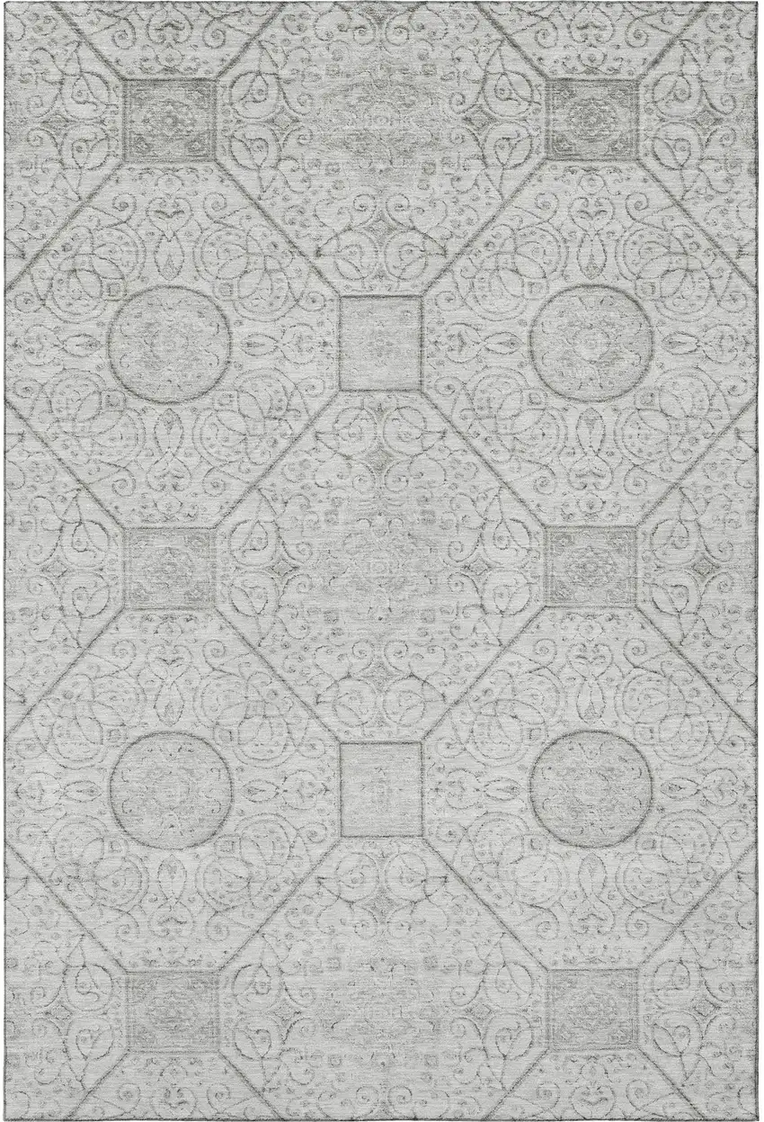Silver And Gray Geometric Washable Area Rug With UV Protection Photo 3