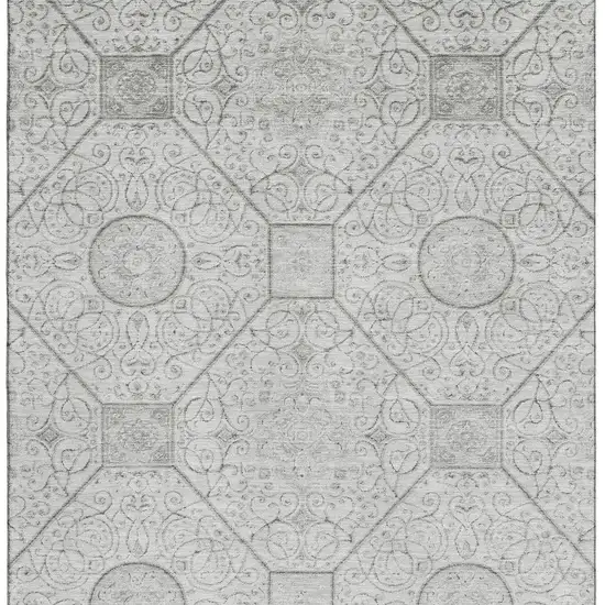 Silver And Gray Geometric Washable Area Rug With UV Protection Photo 3