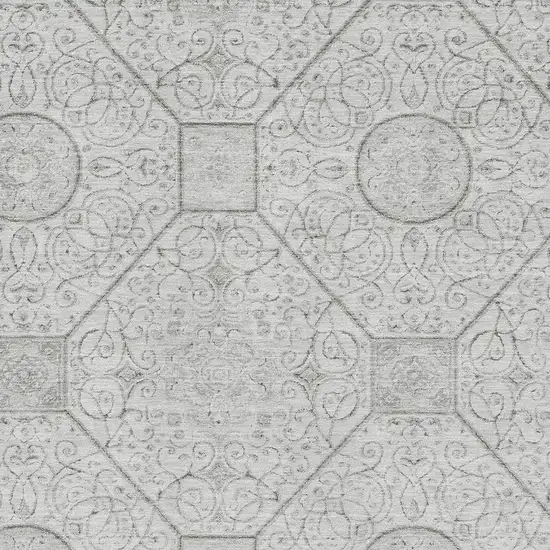 Silver And Gray Geometric Washable Area Rug With UV Protection Photo 2