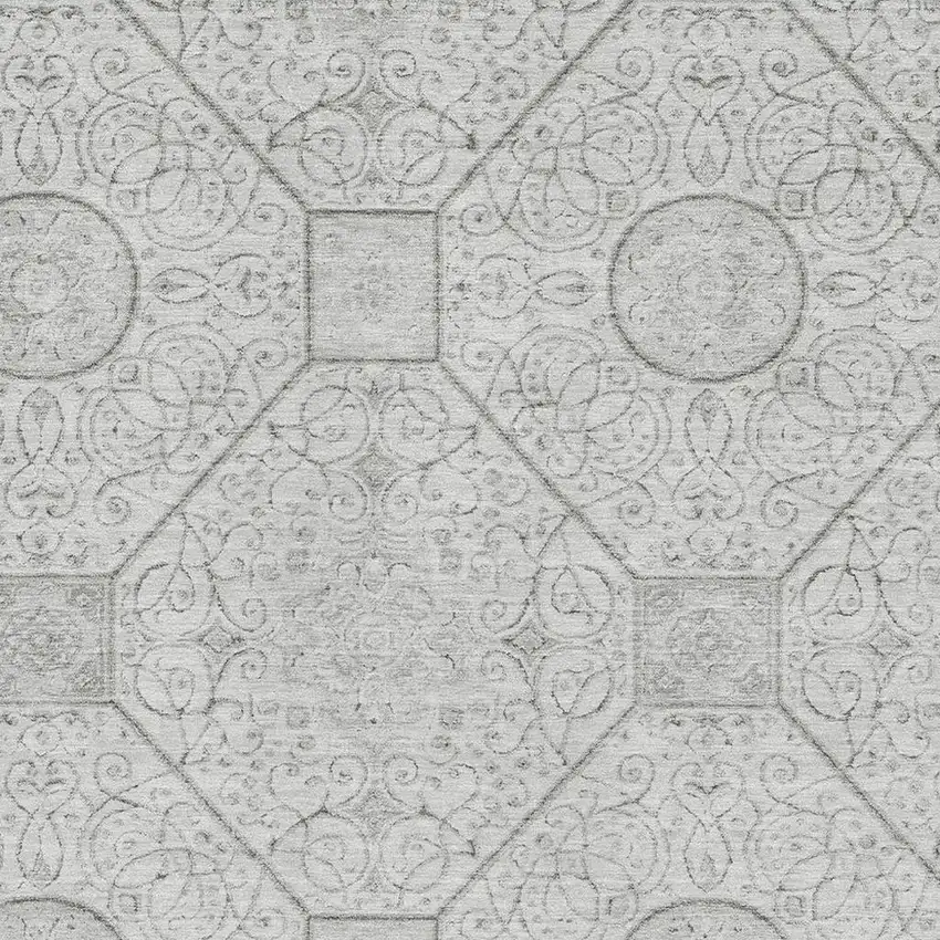 Silver And Gray Geometric Washable Area Rug With UV Protection Photo 2