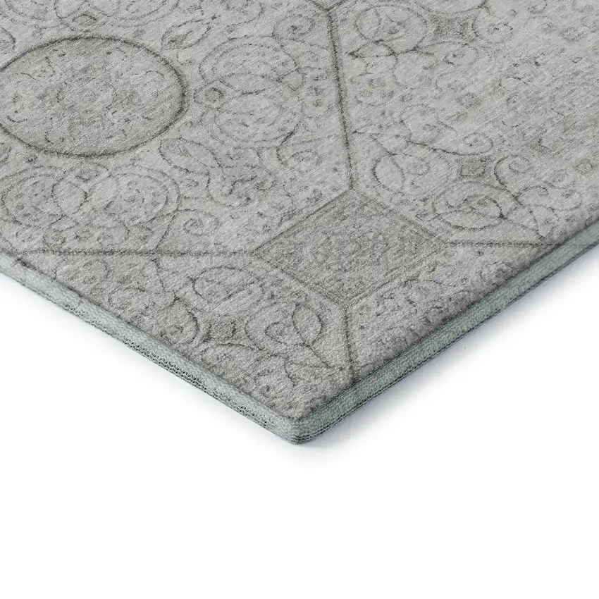 Silver And Gray Geometric Washable Area Rug With UV Protection Photo 7