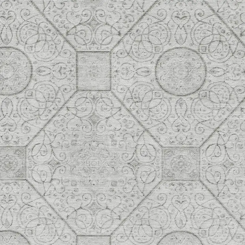 Silver And Gray Geometric Washable Area Rug With UV Protection Photo 2