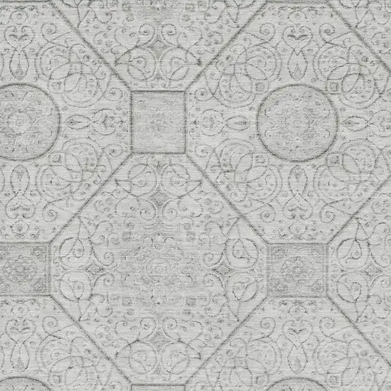 Silver And Gray Geometric Washable Area Rug With UV Protection Photo 2