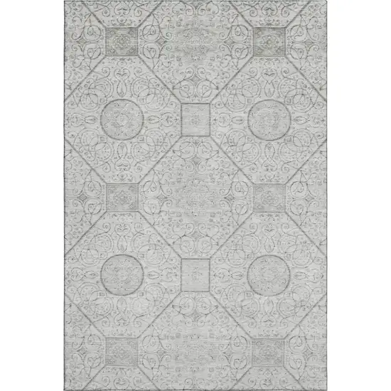 Silver And Gray Geometric Washable Area Rug With UV Protection Photo 1