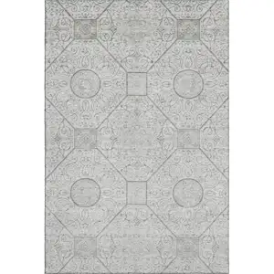 Photo of Silver And Gray Geometric Washable Area Rug With UV Protection