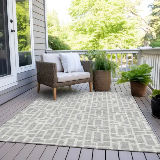 Silver And Gray Geometric Washable Indoor Outdoor Area Rug Photo 7