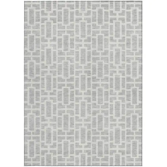 Silver And Gray Geometric Washable Indoor Outdoor Area Rug Photo 6