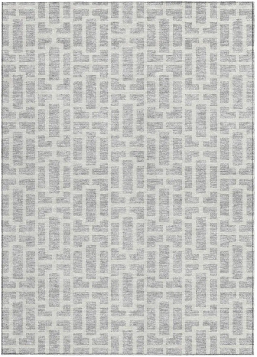 Silver And Gray Geometric Washable Indoor Outdoor Area Rug Photo 6