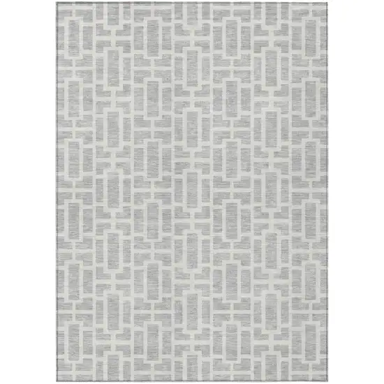 Silver And Gray Geometric Washable Indoor Outdoor Area Rug Photo 2