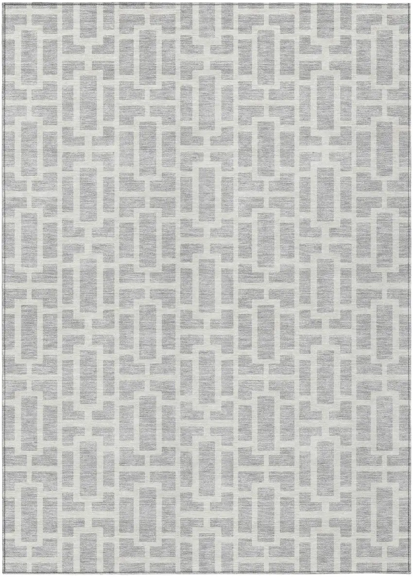 Silver And Gray Geometric Washable Indoor Outdoor Area Rug Photo 2