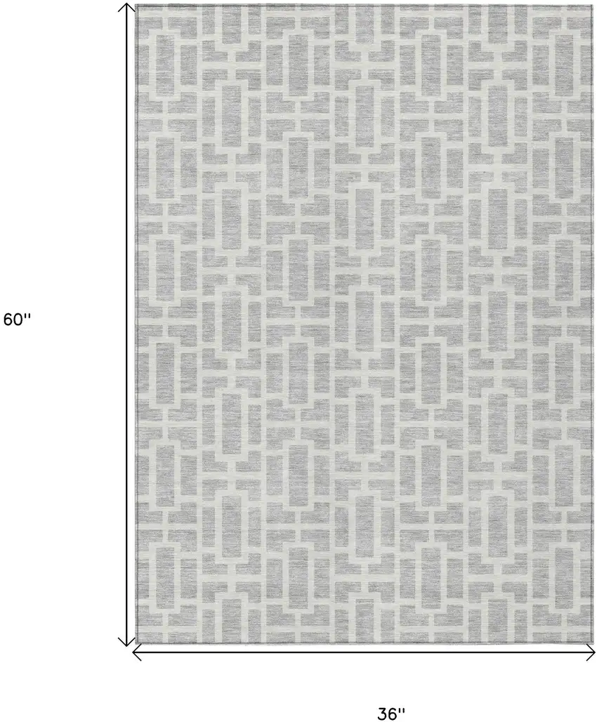 Silver And Gray Geometric Washable Indoor Outdoor Area Rug Photo 3