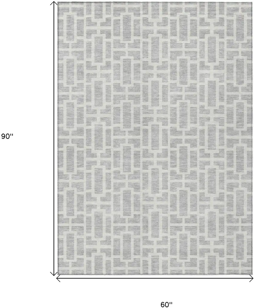 Silver And Gray Geometric Washable Indoor Outdoor Area Rug Photo 3