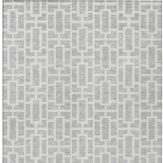 Silver And Gray Geometric Washable Indoor Outdoor Area Rug Photo 7