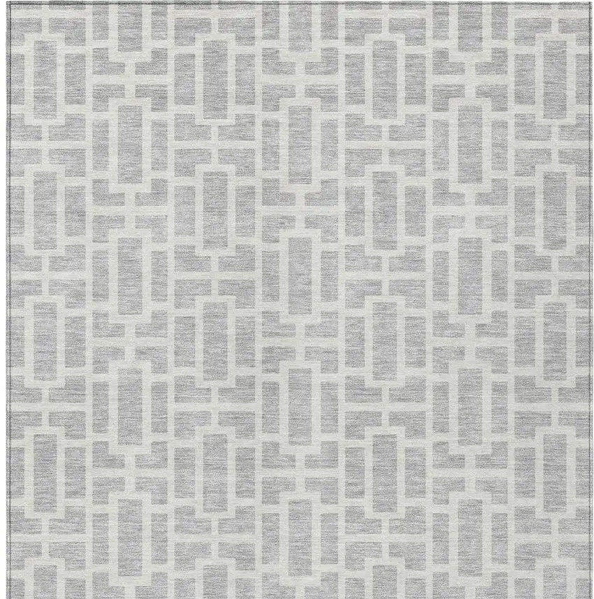 Silver And Gray Geometric Washable Indoor Outdoor Area Rug Photo 7