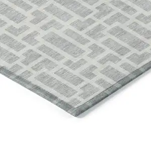 Photo of Silver And Gray Geometric Washable Indoor Outdoor Area Rug
