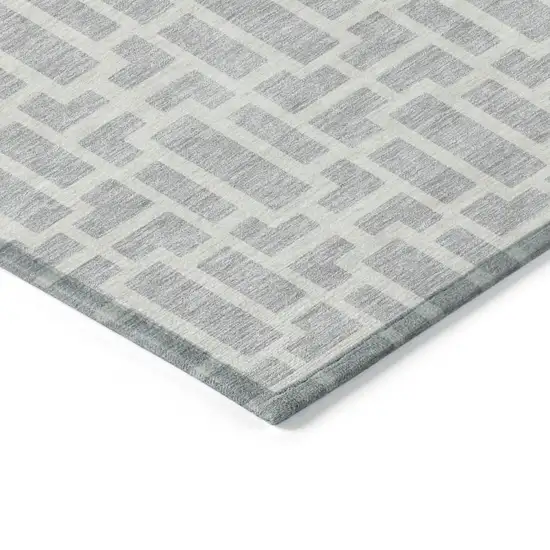 Silver And Gray Geometric Washable Indoor Outdoor Area Rug Photo 5