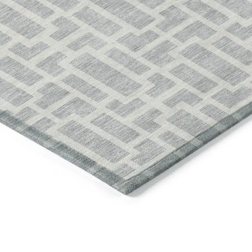 Silver And Gray Geometric Washable Indoor Outdoor Area Rug Photo 5