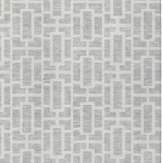Silver And Gray Geometric Washable Indoor Outdoor Area Rug Photo 6
