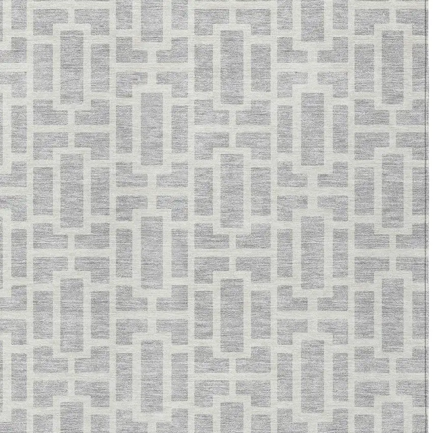 Silver And Gray Geometric Washable Indoor Outdoor Area Rug Photo 6