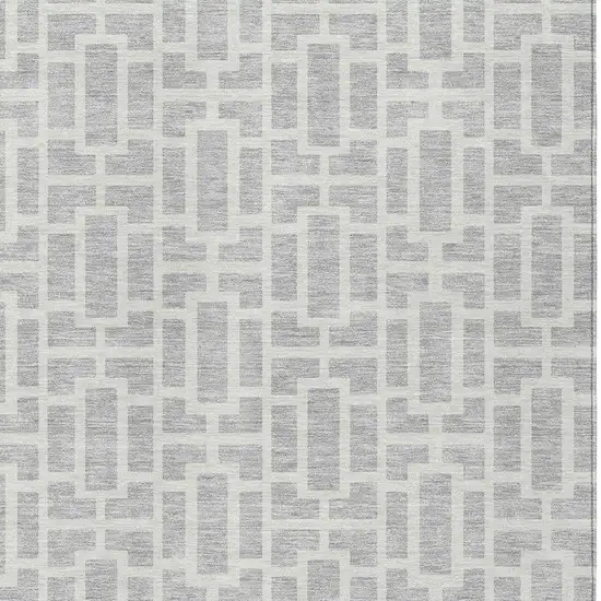 Silver And Gray Geometric Washable Indoor Outdoor Area Rug Photo 6